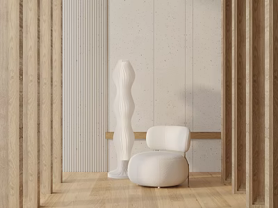White Single Sofa in Minimalist Space with Wooden Frames and Light Colored Walls 3d model