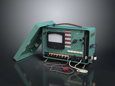 Vintage Teal Computer With Open Case Display Screen Knobs Buttons And Cables 3d model