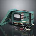 Vintage Teal Computer With Open Case Display Screen Knobs Buttons And Cables
