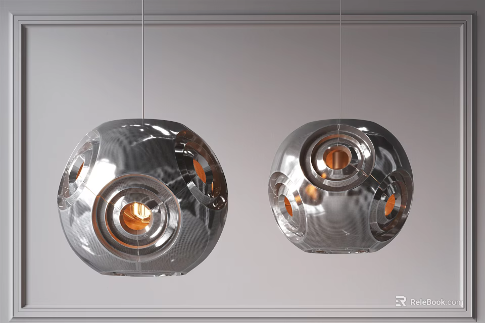 Modern Silver Spherical Chandeliers With Metallic Finish And Warm Light Glow 3d model 