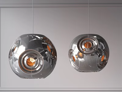 Modern Silver Spherical Chandeliers With Metallic Finish And Warm Light Glow 3d model