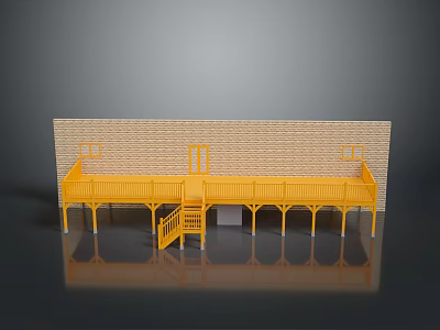 Yellow Brick Sports Facility Model Featuring Basketball Hoops Bleachers And Staircase 3d model