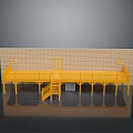 Yellow Brick Sports Facility Model Featuring Basketball Hoops Bleachers And Staircase