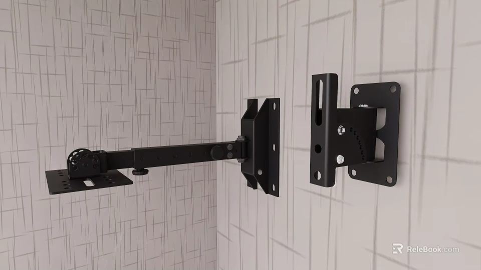 Black Adjustable Wall Mount Bracket Installation On Grid Pattern Wall 3d model 
