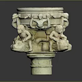 Decorative Stone Garden Ornament With Carved Figures And Animal Heads