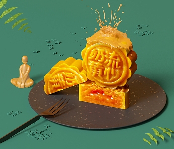 Moon Cake Mid-Autumn Moon Cake Flow Heart Moon Cake Moon Cake Mid-Autumn Food Dessert Mid-Autumn Flow Heart 3d model