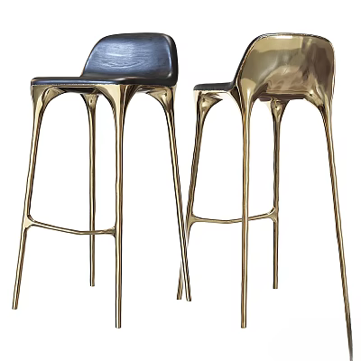 Stylish Modern Bar Stools With Blue Seats And Gold Metallic Legs 3d model Stylish Modern Bar Stools With Blue Seats And Gold Metallic Legs 3d model