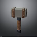 3D Model of Wooden Handle Hammer With Copper Buckles And White Head