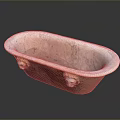 Classic Textured Marble Bathtub With Ornate Carved Handles And Smooth Surface
