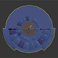 Scene Component Structure With Arc Arranged Glowing Blue Symbols And Circular Base 3d model