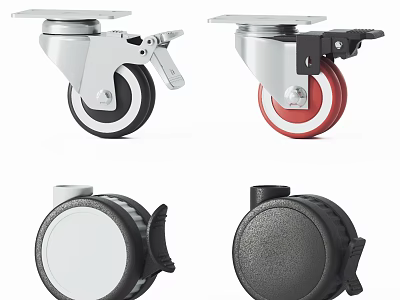 Assorted Caster Wheels With Black White Red Colors Brake Design And Various Styles 3d model