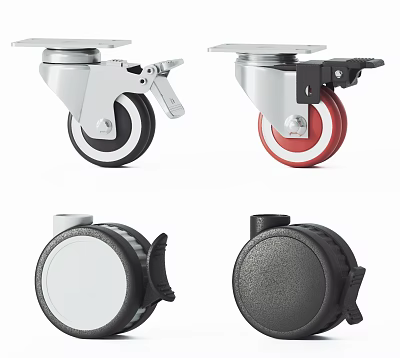 Assorted Caster Wheels With Black White Red Colors Brake Design And Various Styles 3d model