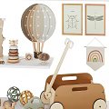 Wooden Building Blocks for Kids with Train Hot Air Balloon Cart and Stacking Rings