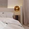 Modern Hotel Room With Double Beds Projector Green Plants And Round Rug