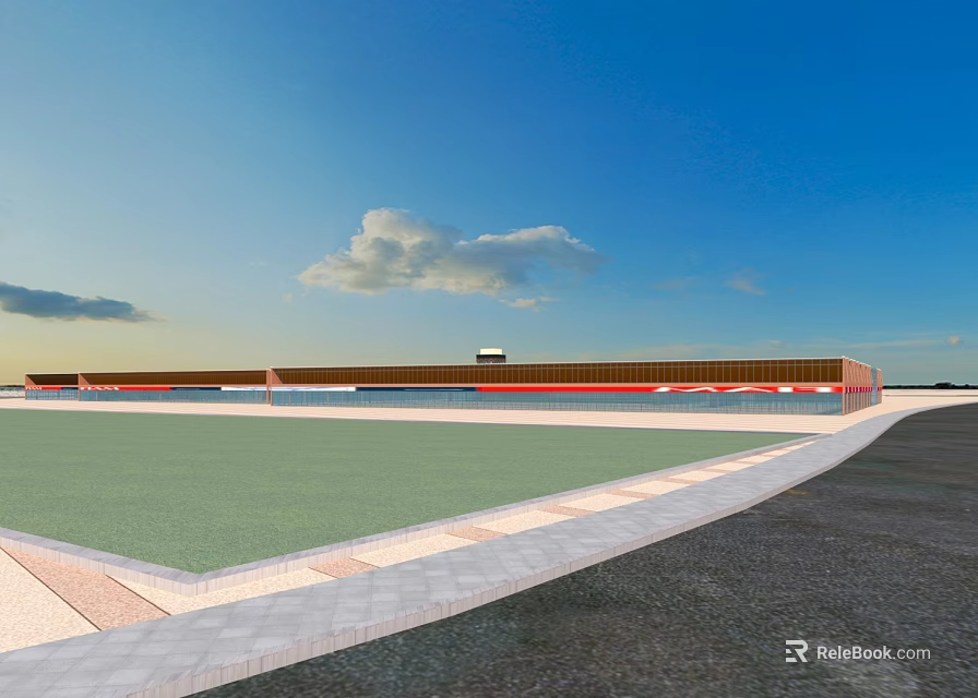 Modern Commercial Complex With Spacious Green Lawn Open Plaza And Architectural Design 3d model 