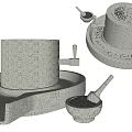Garden Decorative Stone Grinder with Black Seeds Small Scoop Plate and Base