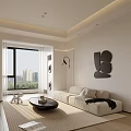 Modern Dining Kitchen Interior With White Cabinets Island Counter Bar Stools Window And City View