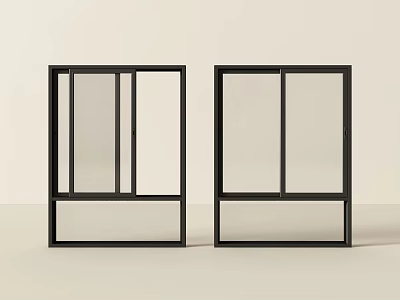 Two Black Frame Glass Sliding Doors with Transparent Panels for Modern Interior Design 3d model