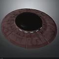 Pink Circular UFO Spaceship Featuring Dark Center And White Lights For Alien Character And Creature