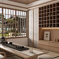 Traditional Japanese Tea Room Interior With Wooden Furniture Tatami Shoji Screens And Natural Light