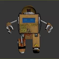 Orange Robot Design With Yellow Warning Stripes Blue Screen And Mechanical Arms 3D Render