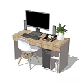 Modern Office Desk With Monitor Keyboard Mouse Plant And White Chair
