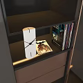 Stylish White Modern Clock on Dark Shelf with Art Print and CDs