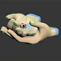 3D Hand Model With Yellow Nails Holding Small Blue Object In Palm