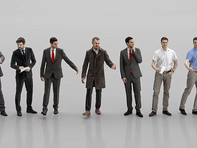 Group of Men Standing in Various Formal and Casual Outfits with Different Poses 3d model