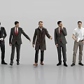 Group of Men Standing in Various Formal and Casual Outfits with Different Poses