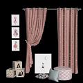 Pink Curtains With Red Dots In Kids Room With Window Wall Art And Alphabet Blocks