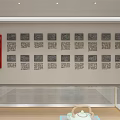 Traditional Artifacts Exhibition Hall With Wooden Display Cases Glass Tops And Wall Decorations