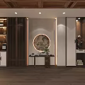Office Interior Design With Wooden Ceiling Chandelier Bookshelves Large Desk And Rug