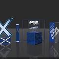 Blue Themed Event Display With 3D X Structure Battle Title Characters And Text Projections 3d model
