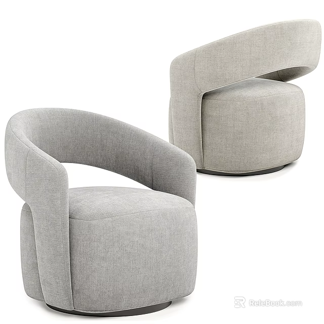 Light Gray Upholstered Armchair with Modern Curved Armrests and Rounded Design 3d model