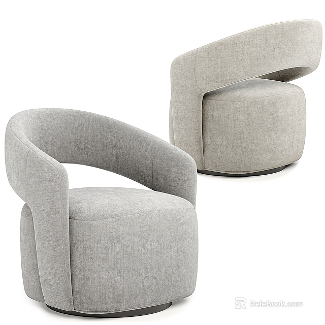 Light Gray Upholstered Armchair with Modern Curved Armrests and Rounded Design 3d model 