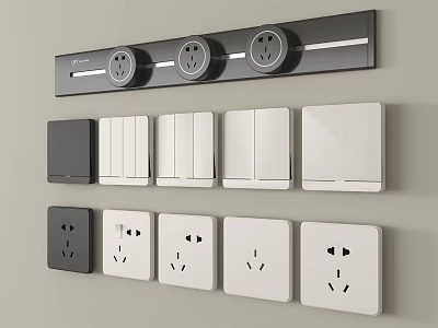 Modern Wall Mounted Switch Panels In Black And White With Different Styles 3d model