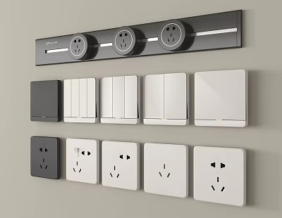 Modern Wall Mounted Switch Panels In Black And White With Different Styles 3d model