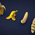 3D Rendered Fresh Bananas Bunch Single Unpeeled And Peeled Varieties