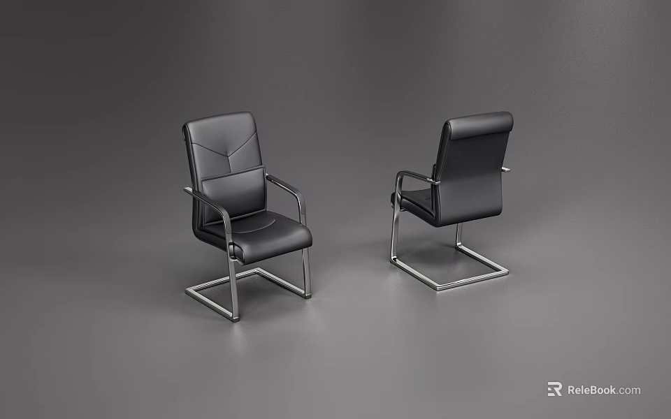 Modern Black Leather Office Chair With Sleek Metal Frame Contemporary Design 3d model 