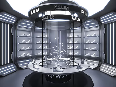 KALIA Modern Shoe Store Display With Rotating Shelves And Illuminated Design 3d model