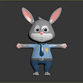Cute 3D Cartoon Rabbit Sculpture with Blue Uniform and Badge Design