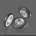 Three Durable Motorcycle Tires With Silver Rims And Tread Patterns For Daily Use