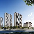 Modern High Rise Residential Buildings With Roads Greenery And Clear Sky