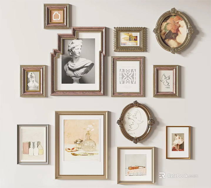 Wall Art Gallery With Mixed Frames And Artworks 3d model 