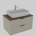 Wall Mounted Bathroom Vanity With White Square Basin Silver Faucet Wooden Countertop And Gold Handles