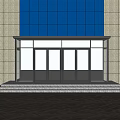 Modern Glass Entrance Door With Black Frame Awning Steps And Light Colored Facade