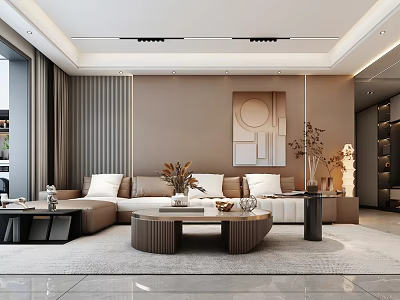 Modern Living Dining Room Interior Design With Sofa Coffee Table And Decorative Painting 3d model