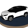 White Toyota SUV Showcased On Blue Circular Display Platform With Black Background