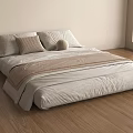 Comfortable Double Bed With Light Colored Sheets Pillows On Wooden Floor By Window With View 3d model